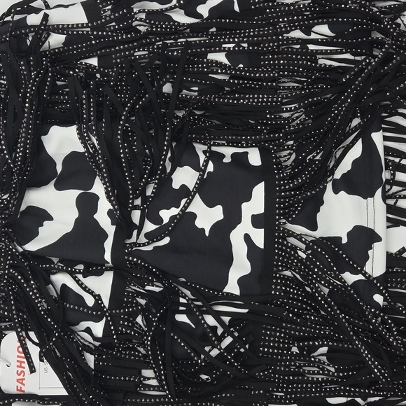 Black and White Cow Print Fringe Skirt NWT - Picture 15 of 16